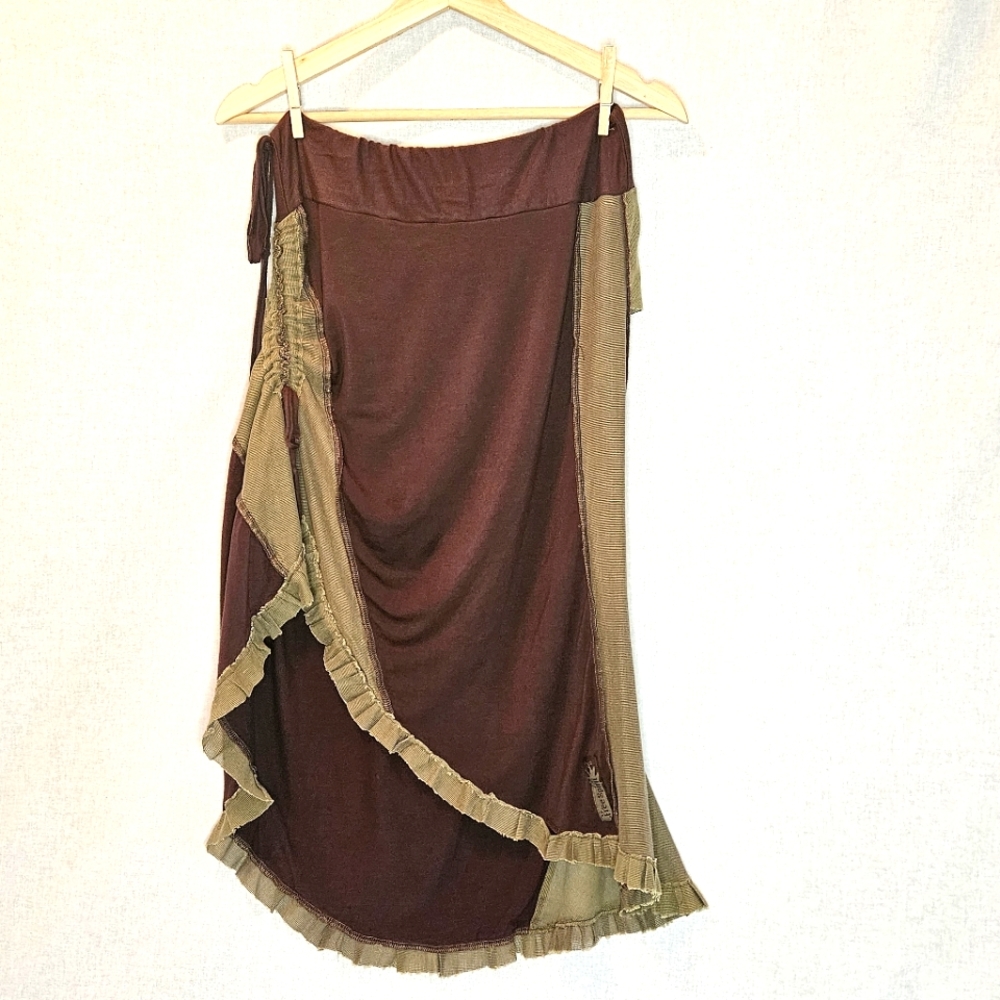 Free Spirit runch ruffle jersey skirt yoga tribal fusion bellydance brown size M